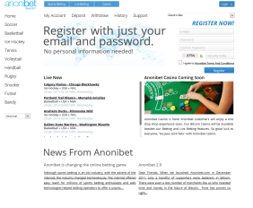 A screenshot of the Anonibet homepage